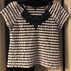 Ladies black and off white ruffled blouse